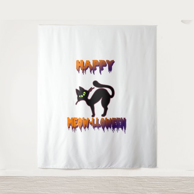Black Cat Halloween Pumpkin Halloween Tapestry (Front)
