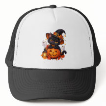 Black Cat Halloween Pumpkin Hat