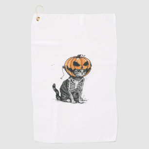 Black Cat Halloween Pumpkin Head Costume For Women Golf Towel
