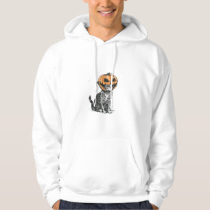 Black Cat Halloween Pumpkin Head Costume For Women Hoodie