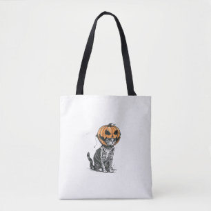 Black Cat Halloween Pumpkin Head Costume For Women Tote Bag