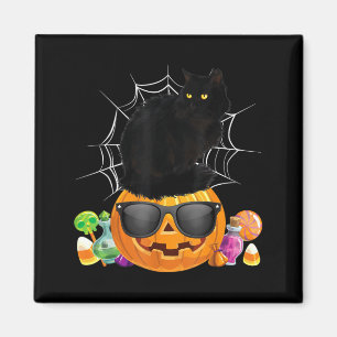 Black Cat Halloween Pumpkin Jack O Lantern Cat Magnet