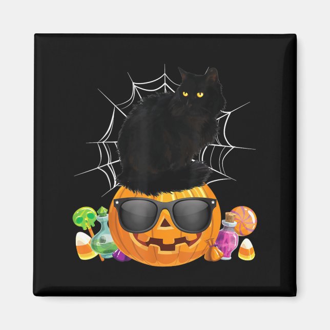 Black Cat Halloween Pumpkin Jack O Lantern Cat Magnet (Front)