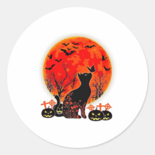 Black Cat Halloween Pumpkin Moon Spooy  Classic Round Sticker
