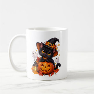 Black Cat Halloween Pumpkin Mug