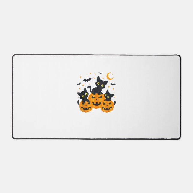 Black Cat Halloween Pumpkin Spooky Night  Desk Mat (Front)