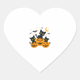 Black Cat Halloween Pumpkin Spooky Night  Heart Sticker