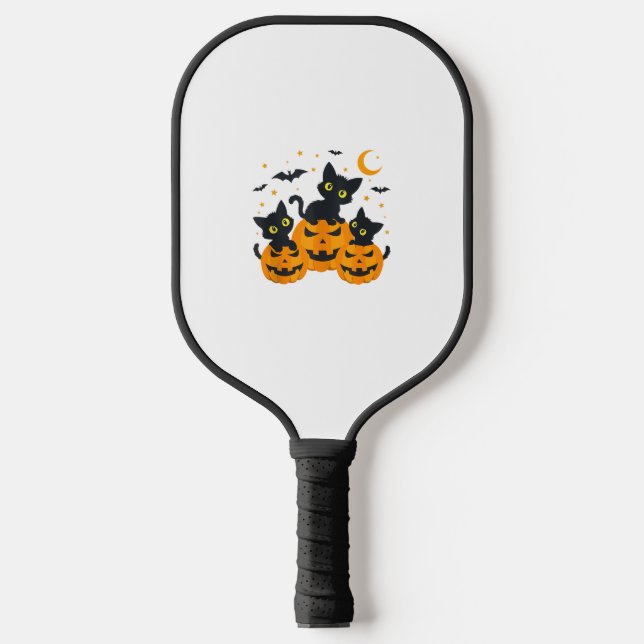 Black Cat Halloween Pumpkin Spooky Night  Pickleball Paddle (Front)
