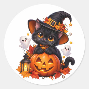 Black Cat Halloween Pumpkin Sticker
