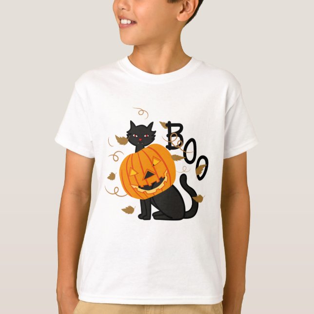 Black Cat Halloween Pumpkin T-Shirt (Front)