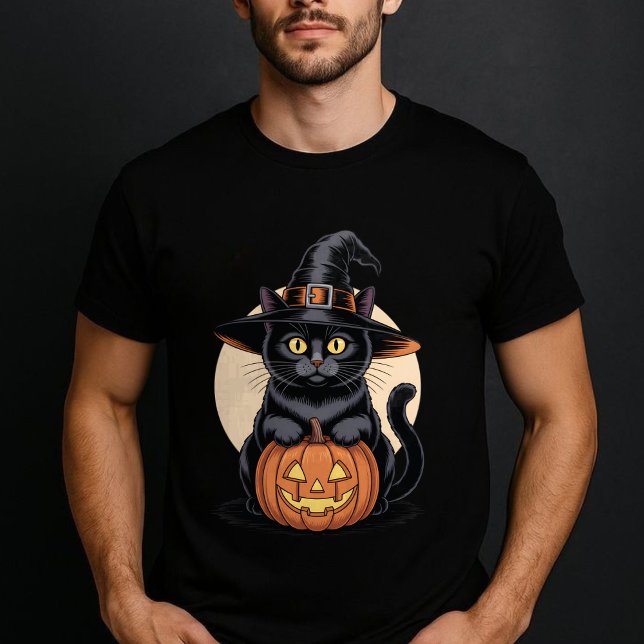 Black Cat Halloween Pumpkin T-Shirt (Creator Uploaded)