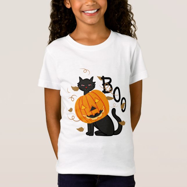 Black Cat Halloween Pumpkin T-Shirt (Front)