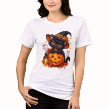 Black Cat Halloween Pumpkin T-Shirt