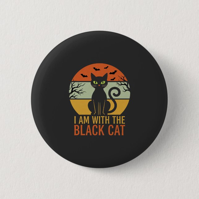 Black Cat Halloween Retro Sunset Design 6 Cm Round Badge (Front)
