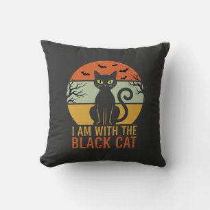 Black Cat Halloween Retro Sunset Design Cushion
