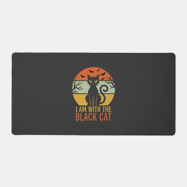 Black Cat Halloween Retro Sunset Design Desk Mat (Front)