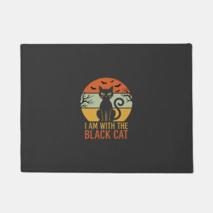 Black Cat Halloween Retro Sunset Design Doormat