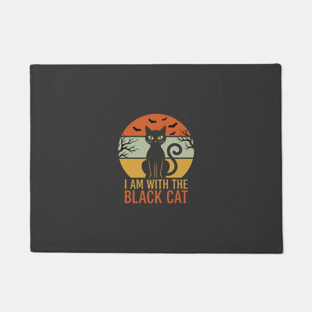Black Cat Halloween Retro Sunset Design Doormat (Front)