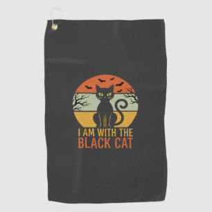 Black Cat Halloween Retro Sunset Design Golf Towel