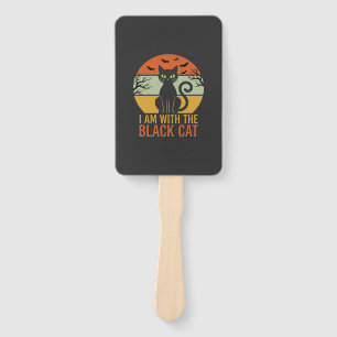 Black Cat Halloween Retro Sunset Design Hand Fan