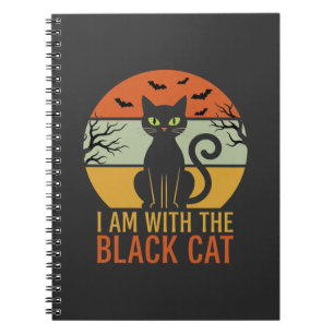 Black Cat Halloween Retro Sunset Design Notebook