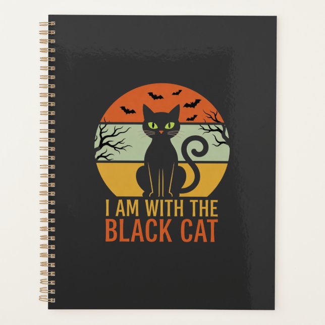 Black Cat Halloween Retro Sunset Design Planner (Front)