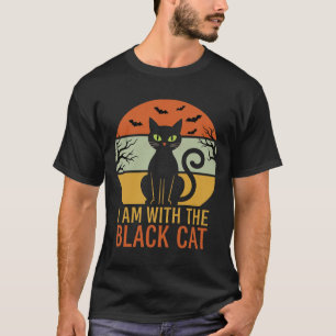 Black Cat Halloween Retro Sunset Design T-Shirt