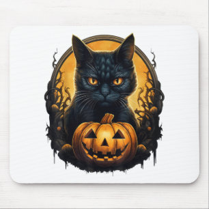 Black Cat Halloween Scary Pumpkins Moon Black Cat Mouse Pad