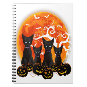 Black Cat Halloween Scary Pumpkins Moon Black Cat Notebook