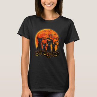 Black Cat Halloween Scary Pumpkins Moon Black Cat T-Shirt