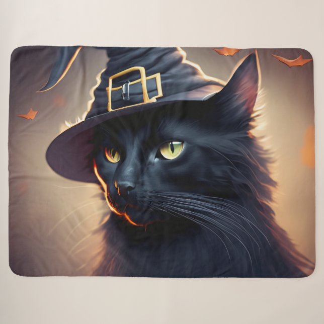 Black Cat Halloween Sherpa Blanket (Front (Horizontal))