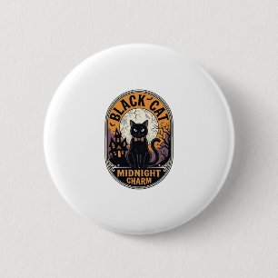 Black Cat Halloween Shirt Vintage Midnight Charm D 6 Cm Round Badge