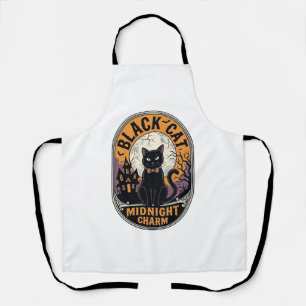 Black Cat Halloween Shirt Vintage Midnight Charm D Apron