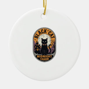 Black Cat Halloween Shirt Vintage Midnight Charm D Ceramic Tree Decoration