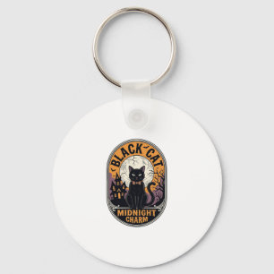 Black Cat Halloween Shirt Vintage Midnight Charm D Key Ring