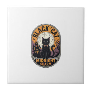 Black Cat Halloween Shirt Vintage Midnight Charm D Tile