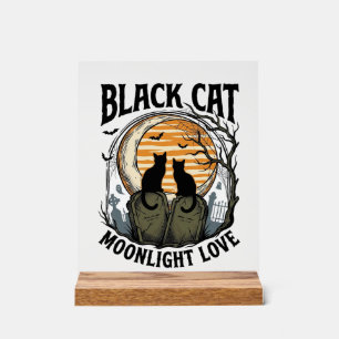 Black Cat Halloween Shirt Vintage Moon Graveyard A Acrylic Sign