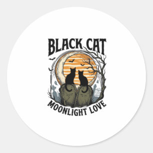 Black Cat Halloween Shirt Vintage Moon Graveyard A Classic Round Sticker