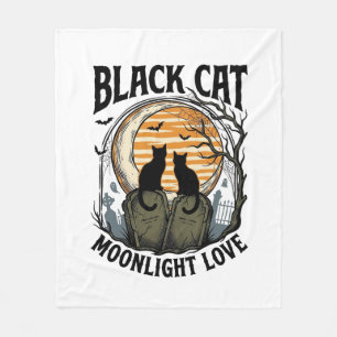 Black Cat Halloween Shirt Vintage Moon Graveyard A Fleece Blanket