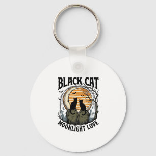 Black Cat Halloween Shirt Vintage Moon Graveyard A Key Ring