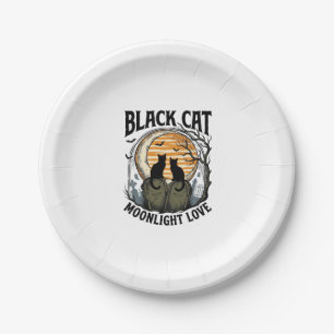 Black Cat Halloween Shirt Vintage Moon Graveyard A Paper Plate