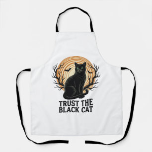 Black Cat Halloween Shirt Vintage Spooky Moon Cat Apron