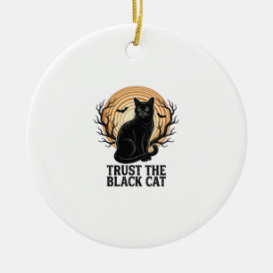 Black Cat Halloween Shirt Vintage Spooky Moon Cat  Ceramic Tree Decoration