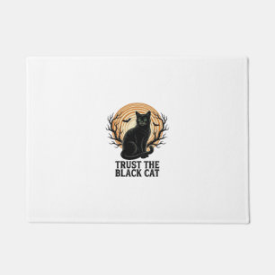 Black Cat Halloween Shirt Vintage Spooky Moon Cat Doormat