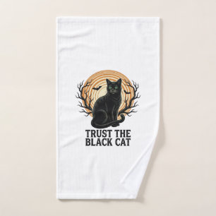 Black Cat Halloween Shirt Vintage Spooky Moon Cat  Hand Towel