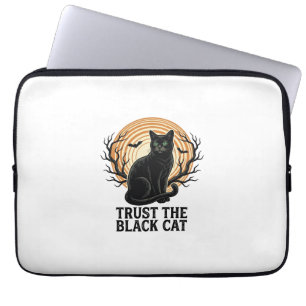 Black Cat Halloween Shirt Vintage Spooky Moon Cat  Laptop Sleeve