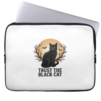 Black Cat Halloween Shirt Vintage Spooky Moon Cat  Laptop Sleeve
