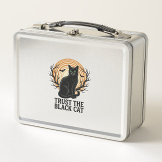 Black Cat Halloween Shirt Vintage Spooky Moon Cat  Metal Lunch Box