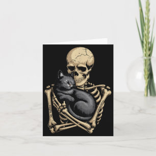 Black Cat Halloween Skeleton Hugging Cat Funny Card