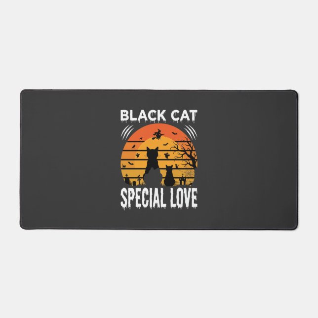 Black Cat Halloween Special Love Gothic Design Desk Mat (Front)